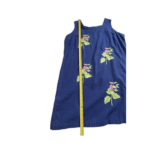 Country Concept Embroidered Midi Dress Plus Size 2X Linen Blend Blue Pink Floral - Picture 3 of 9